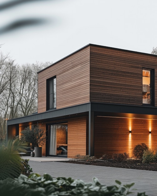 Casa fotorealista con architettura in legno e struttura in legno