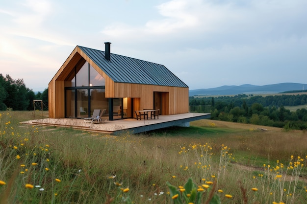 Casa fotorealista con architettura in legno e struttura in legno