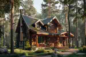 Free photo photorealistic house with wooden architecture and timber structure