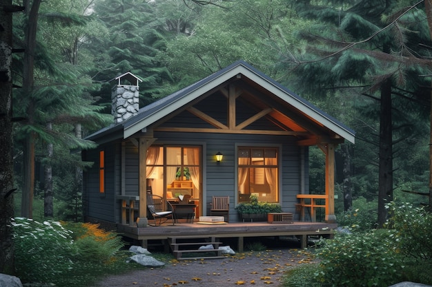 Foto gratuita casa fotorealista con architettura in legno e struttura in legno