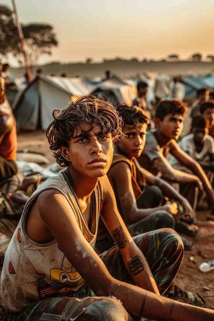 무료 사진 난민 캠프 의 사진 현실적 인 아이