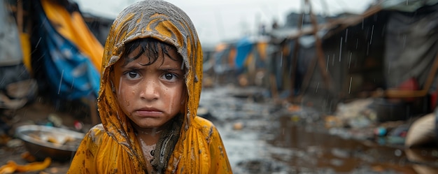 Бесплатное фото Фотореалистичный ребенок в лагере беженцев