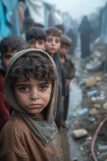 Free photo photorealistic kid in refugee camp