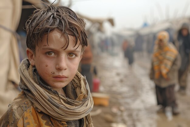 難民キャンプのフォトリアリズム的な子供