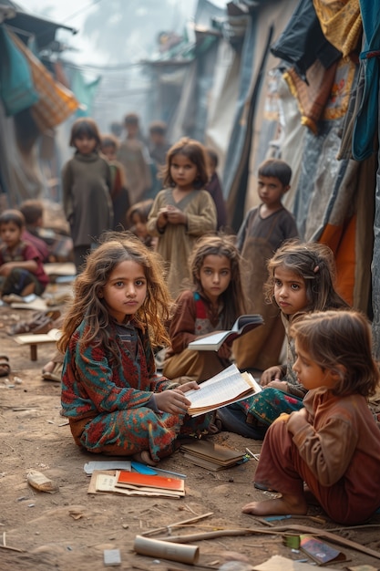 난민 캠프 의 사진 현실적 인 아이