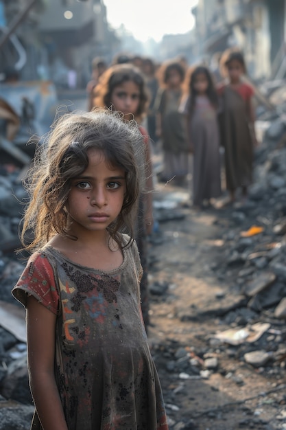 Foto gratuita ragazzo fotorealistico nel campo profughi