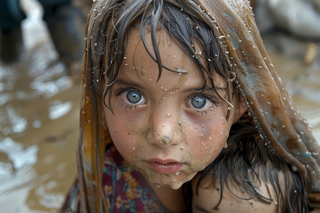 Free photo photorealistic kid in refugee camp