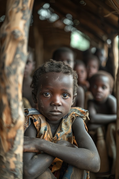 Free photo photorealistic kid in refugee camp