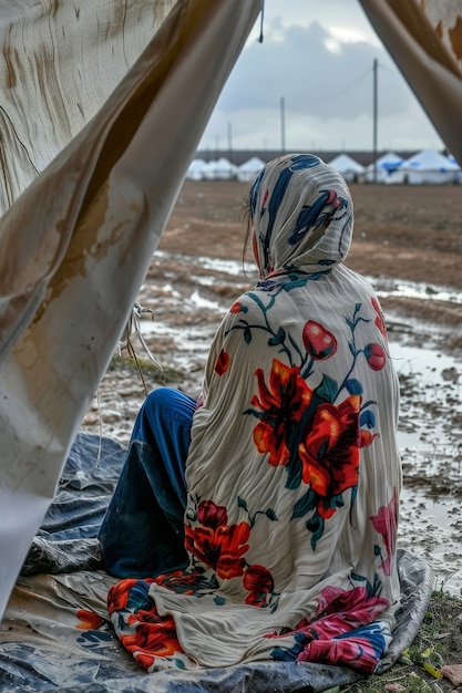 Free photo photorealistic kid in refugee camp