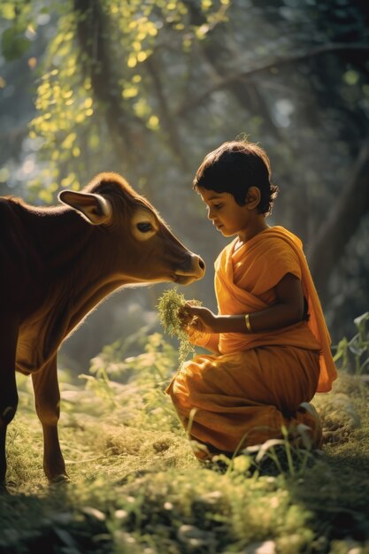 Photorealistic kid representing krishna