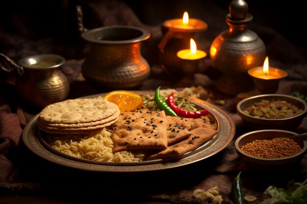 전통 음식 과 함께 사진적 인 로흐리 축제 축하