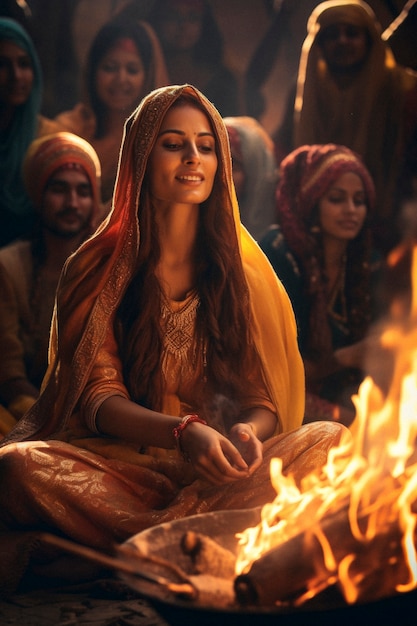 Foto gratuita fotorealistico festival lohri con una donna che celebra