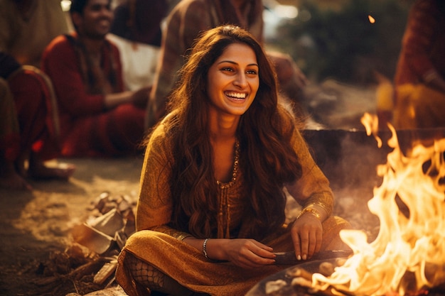 Foto gratuita fotorealistico festival lohri con una donna che celebra