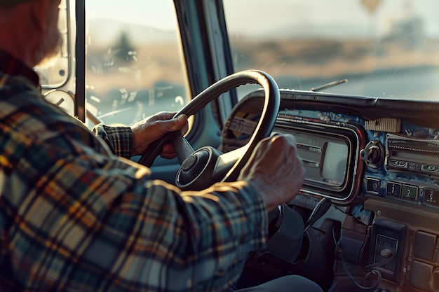 Foto gratuita uomo fotorealistico che guida un camion