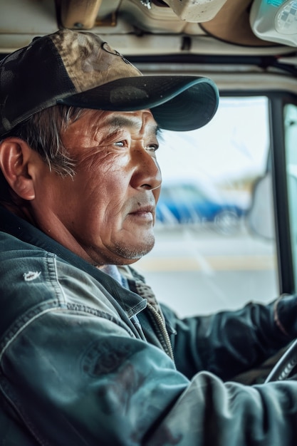 Foto gratuita uomo fotorealistico che guida un camion