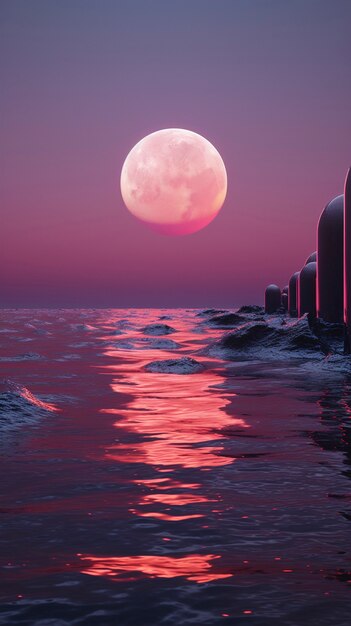 Photorealistic moon with abstract landscape