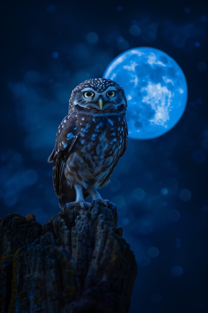 Бесплатное фото photorealistic owl during the night time