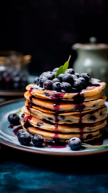 Photorealistic pancakes  with blueberries