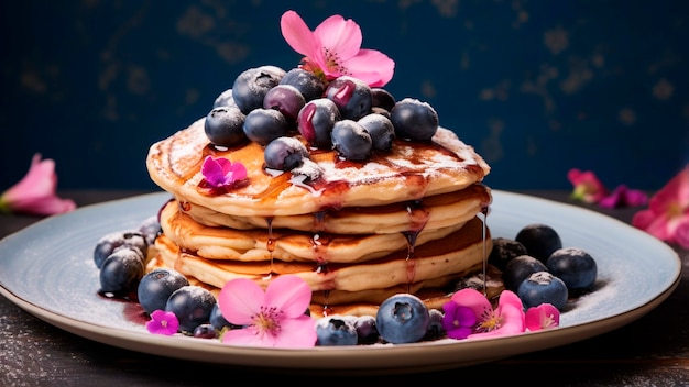 Free photo photorealistic pancakes  with blueberries