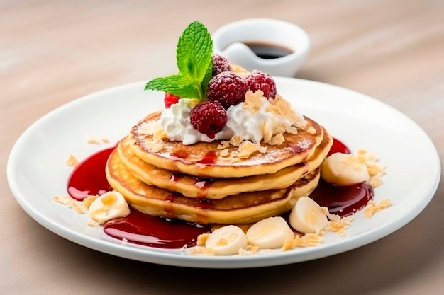 Free photo photorealistic pancakes  with raspberries