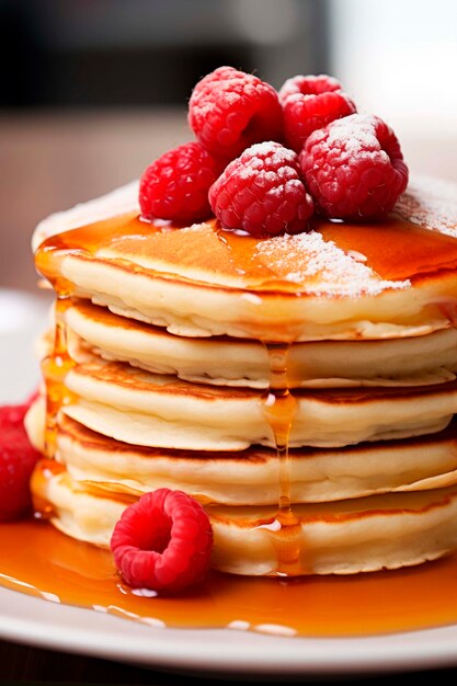 Free photo photorealistic pancakes  with raspberries