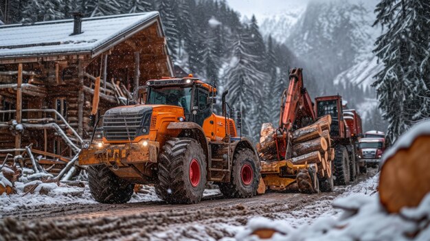 Photorealistic perspective of wood logs in the timber industry