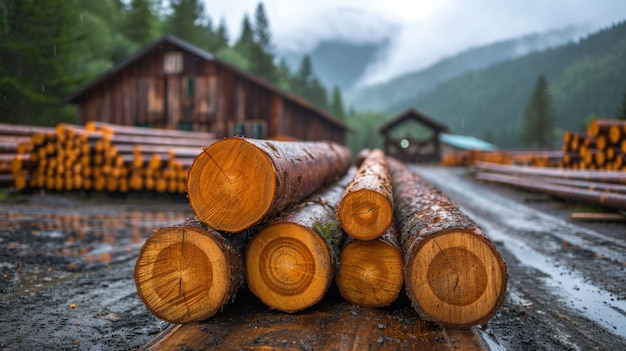 Foto gratuita perspettiva fotorealista dei tronchi di legno nell'industria del legno