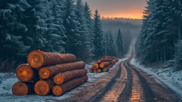 Photorealistic perspective of wood logs