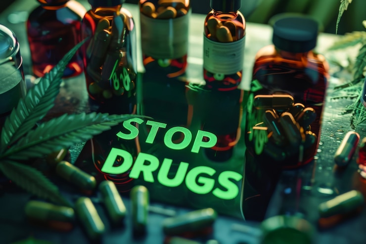 Free Photo photorealistic pills and tablets in different colors with the text stop drugs