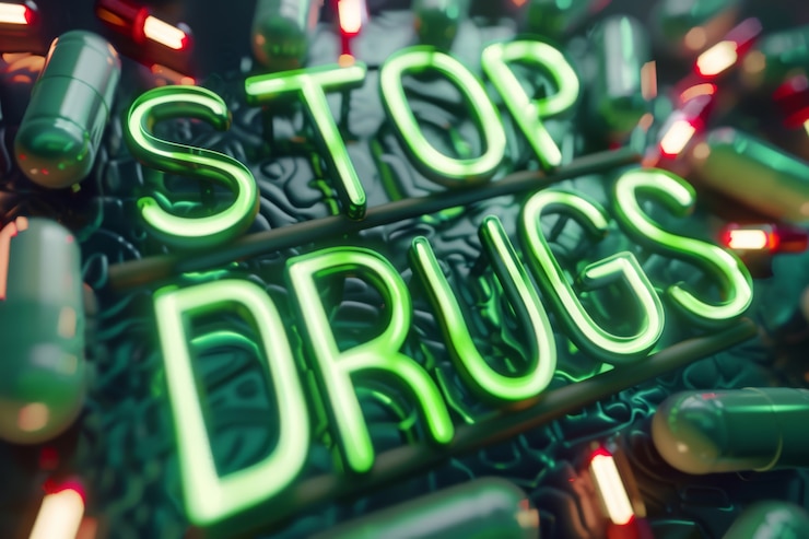 Free Photo photorealistic pills and tablets in different colors with the text stop drugs