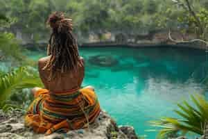 Foto gratuita ritratto fotorealistico di una donna rastafariana africana con i dreadlocks