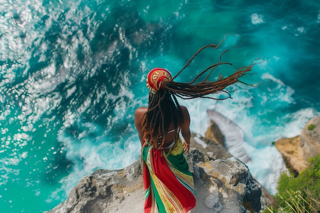 Foto gratuita ritratto fotorealistico di una donna rastafariana africana con i dreadlocks