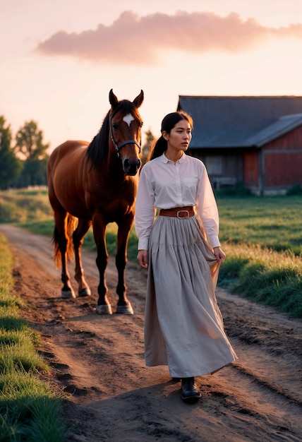 Free photo photorealistic portrait of female cowboy at sunset