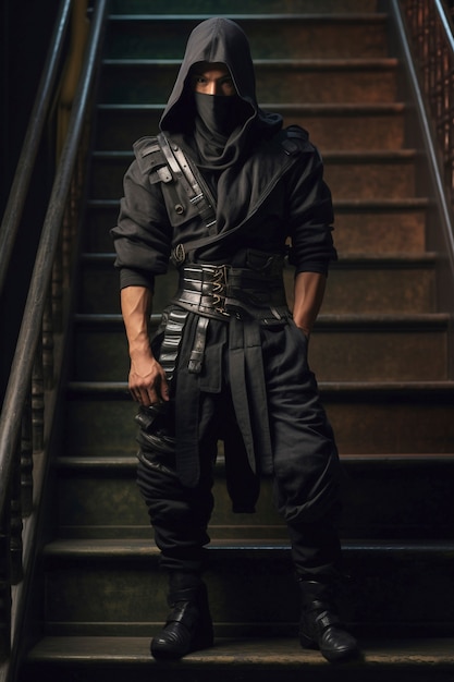 Photorealistic portrait of male ninja warrior