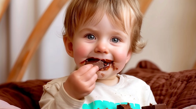 無料写真 photorealistic portrait of child eating tasty and sweet chocolate