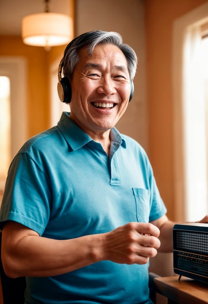 무료 사진 photorealistic portrait of person listening to the radio in celebration of world radio day