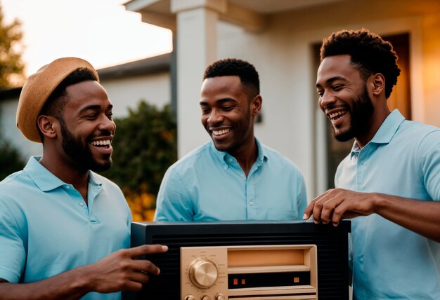 Photorealistic portrait of people listening to the radio in celebration of world radio day