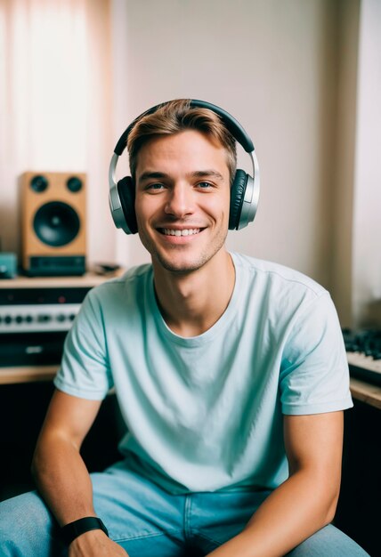 Photorealistic portrait of person listening to the radio in celebration of world radio day