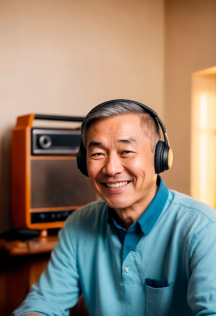 세계 라디오 의 날 을 축하 하는 데 라디오 를 듣고 있는 사람 의 사진 현실적 인 초상화