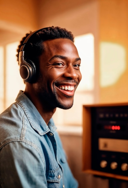 Photorealistic portrait of person listening to the radio in celebration of world radio day