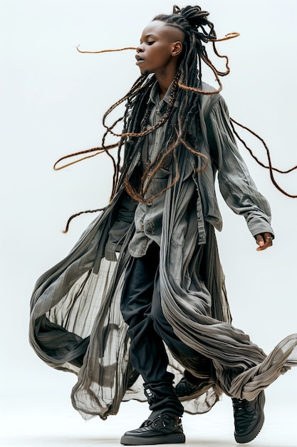Photorealistic portrait of young person with braids