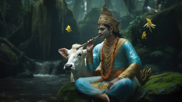 Foto gratuita rappresentazione fotorealista della divinità krishna