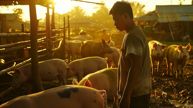 무료 사진 photorealistic scene of a pig farm with animals