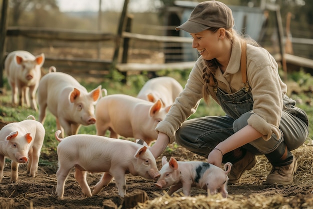 Foto gratuita scena fotorealista di un allevamento di maiali con animali