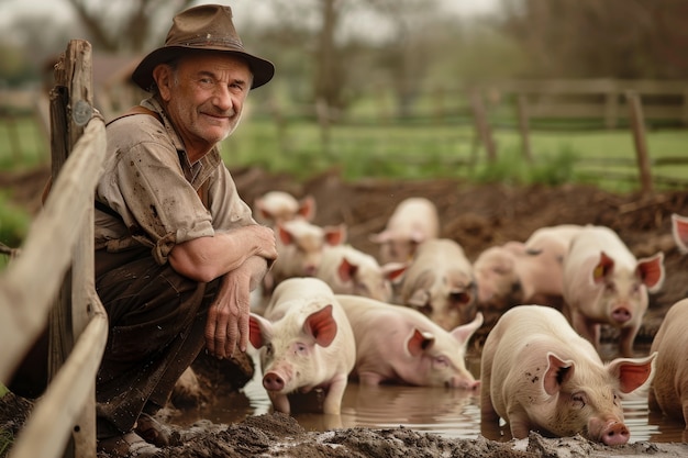 Foto gratuita scena fotorealista di un allevamento di maiali con animali