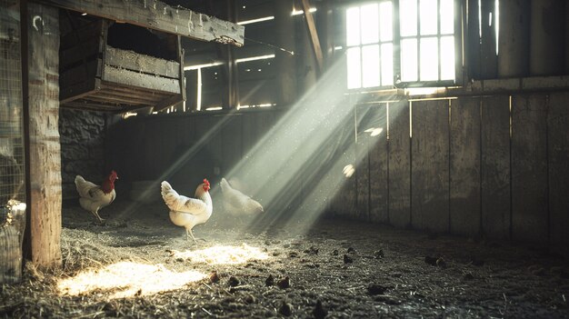 Photorealistic scene of a poultry farm with chickens