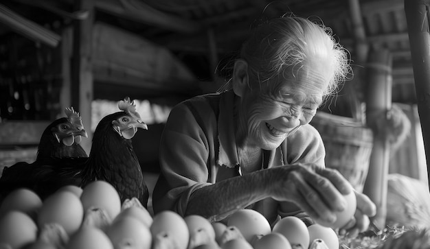  과 함께 가금류 농장 의 사진 현실적 인 장면