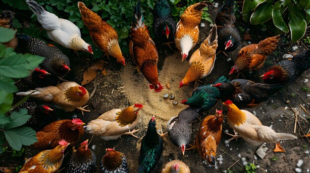 Фотореалистичная сцена птицеводческой фермы с курицами
