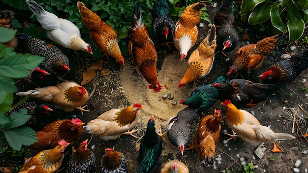 Photorealistic scene of a poultry farm with chickens