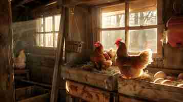 Free photo photorealistic scene of a poultry farm with chickens